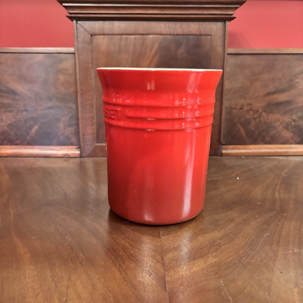 Le Creuset Red Stoneware Utensil Crock Holder 6" Kitchen Counter Canister - Picture 4 of 8